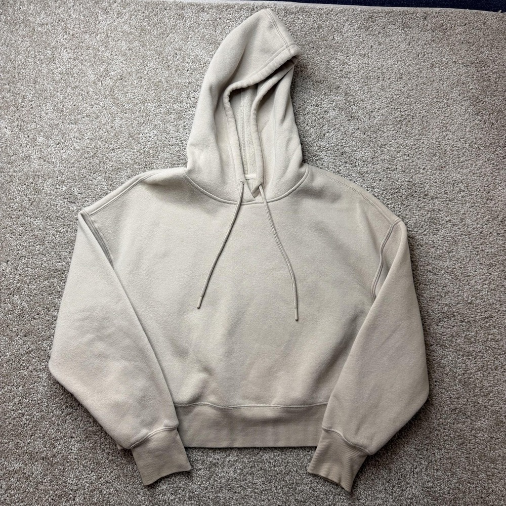 Harmony & Balance Hoodie Womens Small Beige Cropped Fleece Pullover Sweatshirt